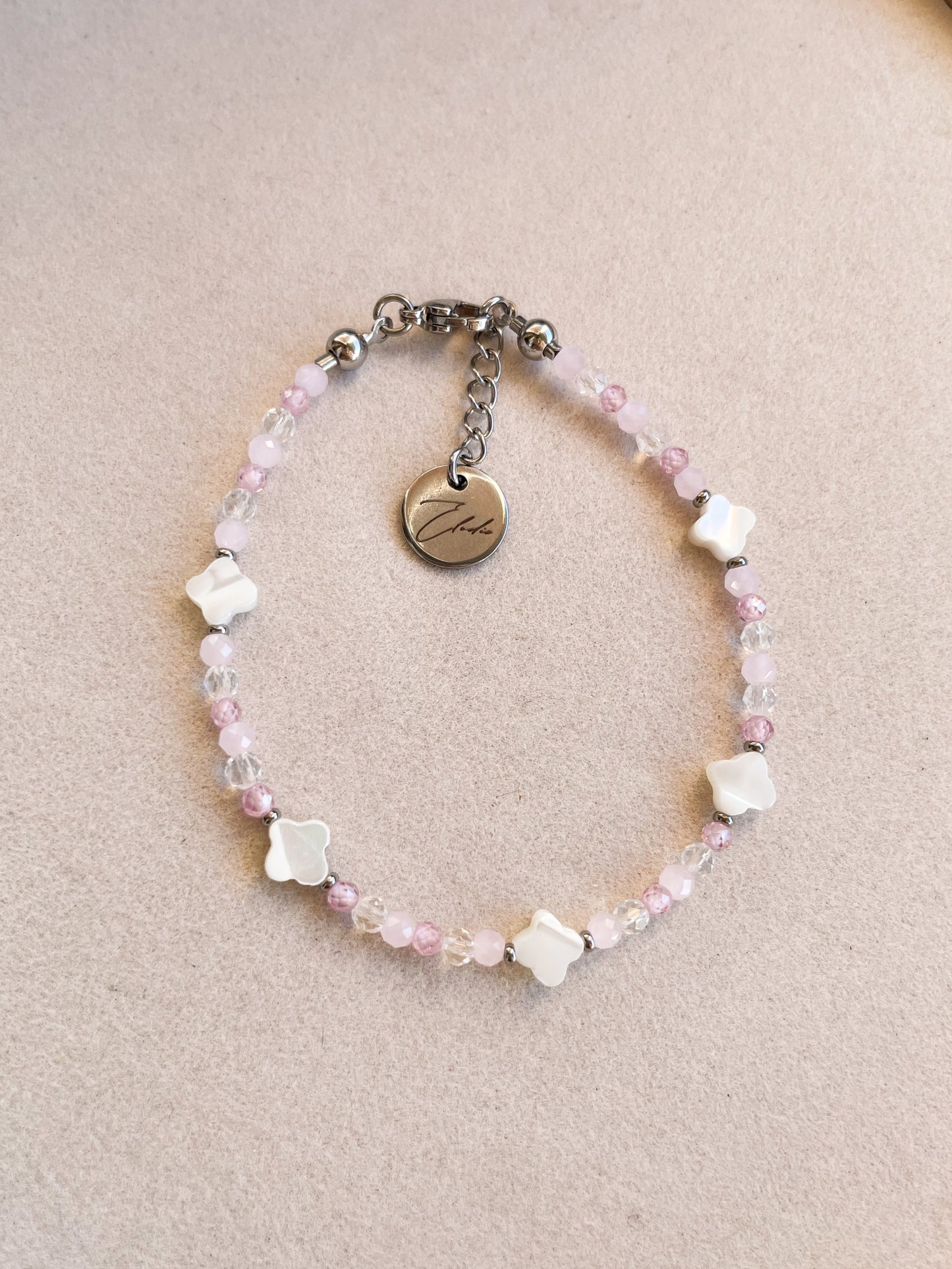 Гривна “Quartz rose et nacre” с розов кварц и седеф