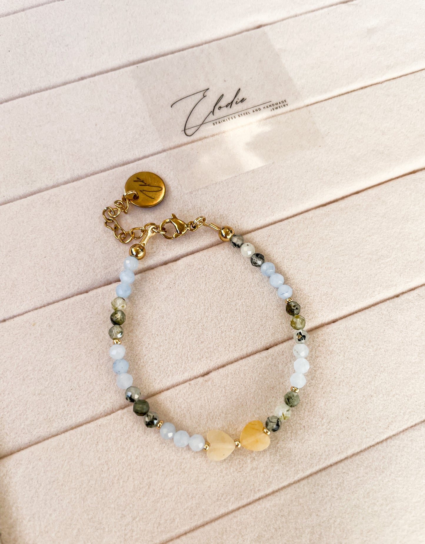 Гривна “Citrine agate aigue-marine “ с цитрин,аквамарин и зелен мъхов ахат