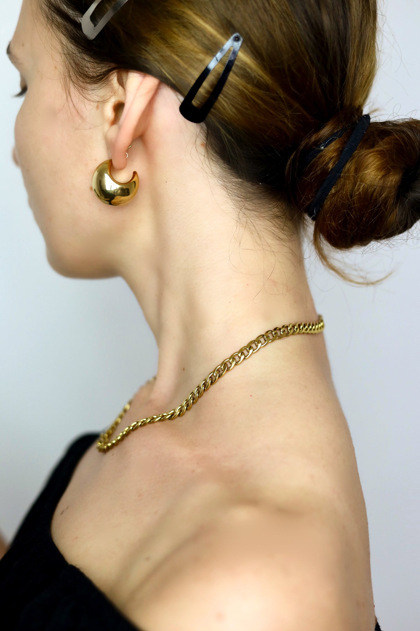 Обемни обеци луни тип халка олекотени от медицинска стомана 316L