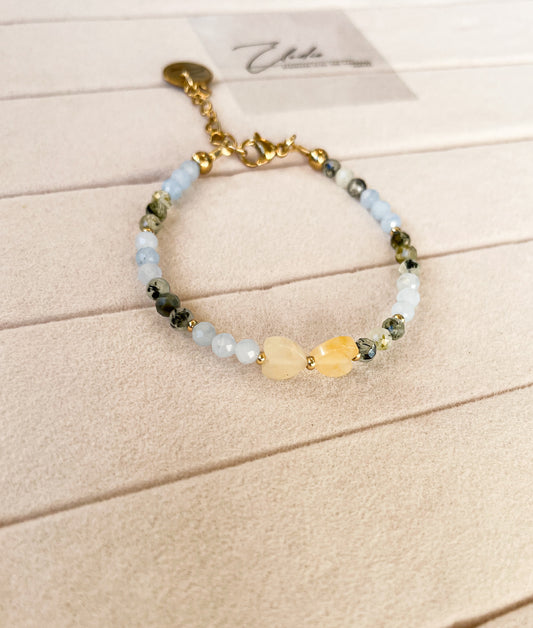 Гривна “Citrine agate aigue-marine “ с цитрин,аквамарин и зелен мъхов ахат