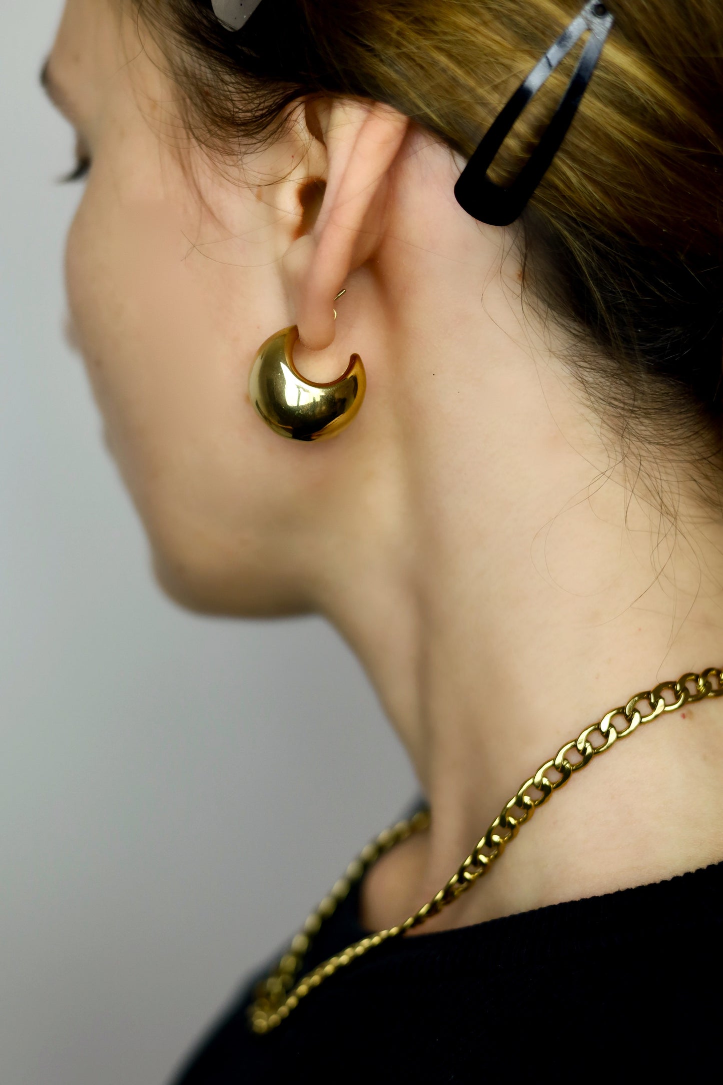 Обемни обеци луни тип халка олекотени от медицинска стомана 316L