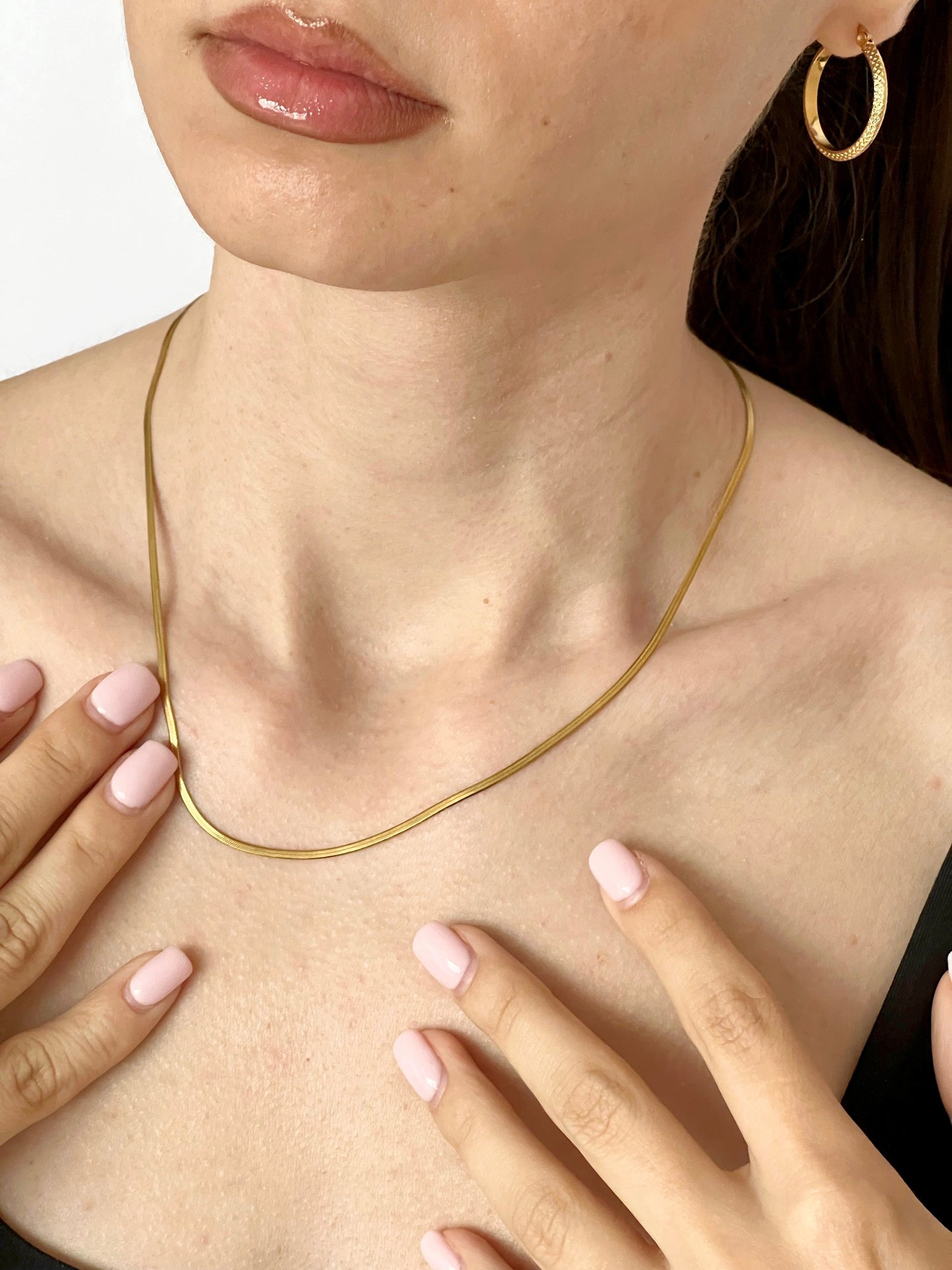 Тънък плосък синджир змийска плетка от медицинска стомана 316L- 50см